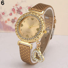 Load image into Gallery viewer, Women Fashion Heart Pandent Faux Leather Crystal Dial Quartz Analog Wrist Watch - provenclothes