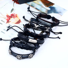 Load image into Gallery viewer, 6Pcs Retro Men Faux Leather Hip Pop Punk Skull Leaf Braid Bracelet Wrist Jewelry - provenclothes