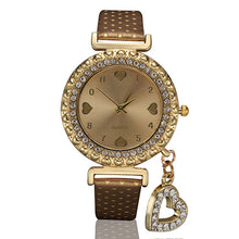 Load image into Gallery viewer, Women Fashion Heart Pandent Faux Leather Crystal Dial Quartz Analog Wrist Watch - provenclothes
