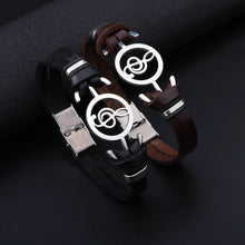 Load image into Gallery viewer, Vintage Hollow Musical Note Bracelet Men Faux Leather Wristband Hand Jewelry - provenclothes