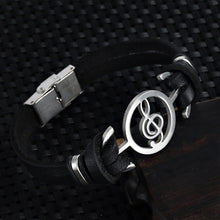 Load image into Gallery viewer, Vintage Hollow Musical Note Bracelet Men Faux Leather Wristband Hand Jewelry - provenclothes