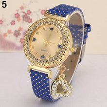 Load image into Gallery viewer, Women Fashion Heart Pandent Faux Leather Crystal Dial Quartz Analog Wrist Watch - provenclothes