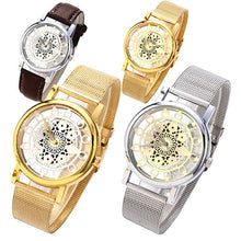 Load image into Gallery viewer, Fashion Women Faux Leather Alloy Mesh Band Flower Skeleton Quartz Wrist Watch - provenclothes