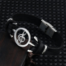 Load image into Gallery viewer, Vintage Hollow Musical Note Bracelet Men Faux Leather Wristband Hand Jewelry - provenclothes