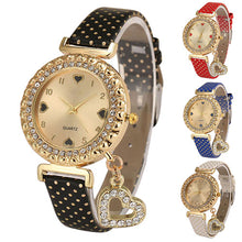 Load image into Gallery viewer, Women Fashion Heart Pandent Faux Leather Crystal Dial Quartz Analog Wrist Watch - provenclothes