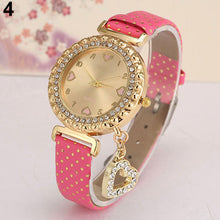 Load image into Gallery viewer, Women Fashion Heart Pandent Faux Leather Crystal Dial Quartz Analog Wrist Watch - provenclothes