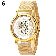 Load image into Gallery viewer, Fashion Women Faux Leather Alloy Mesh Band Flower Skeleton Quartz Wrist Watch - provenclothes