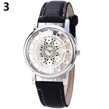 Load image into Gallery viewer, Fashion Women Faux Leather Alloy Mesh Band Flower Skeleton Quartz Wrist Watch - provenclothes