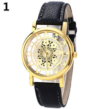 Load image into Gallery viewer, Fashion Women Faux Leather Alloy Mesh Band Flower Skeleton Quartz Wrist Watch - provenclothes