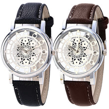 Load image into Gallery viewer, Fashion Women Faux Leather Alloy Mesh Band Flower Skeleton Quartz Wrist Watch - provenclothes