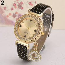Load image into Gallery viewer, Women Fashion Heart Pandent Faux Leather Crystal Dial Quartz Analog Wrist Watch - provenclothes