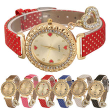 Load image into Gallery viewer, Women Fashion Heart Pandent Faux Leather Crystal Dial Quartz Analog Wrist Watch - provenclothes