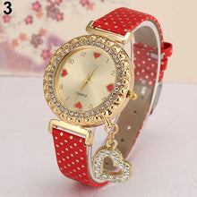 Load image into Gallery viewer, Women Fashion Heart Pandent Faux Leather Crystal Dial Quartz Analog Wrist Watch - provenclothes