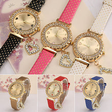 Load image into Gallery viewer, Women Fashion Heart Pandent Faux Leather Crystal Dial Quartz Analog Wrist Watch - provenclothes
