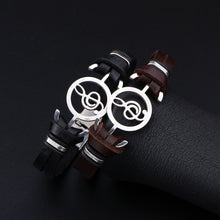 Load image into Gallery viewer, Vintage Hollow Musical Note Bracelet Men Faux Leather Wristband Hand Jewelry - provenclothes