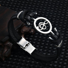 Load image into Gallery viewer, Vintage Hollow Musical Note Bracelet Men Faux Leather Wristband Hand Jewelry - provenclothes