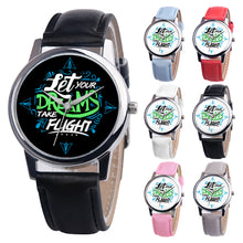 Load image into Gallery viewer, Let Your Dreams Take Flight Letter Dial Faux Leather Band Quartz Wrist Watch - provenclothes