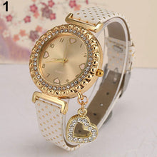 Load image into Gallery viewer, Women Fashion Heart Pandent Faux Leather Crystal Dial Quartz Analog Wrist Watch - provenclothes
