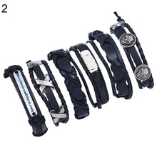 Load image into Gallery viewer, 6Pcs Retro Men Faux Leather Hip Pop Punk Skull Leaf Braid Bracelet Wrist Jewelry - provenclothes