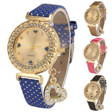 Load image into Gallery viewer, Women Fashion Heart Pandent Faux Leather Crystal Dial Quartz Analog Wrist Watch - provenclothes