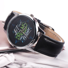 Load image into Gallery viewer, Let Your Dreams Take Flight Letter Dial Faux Leather Band Quartz Wrist Watch - provenclothes